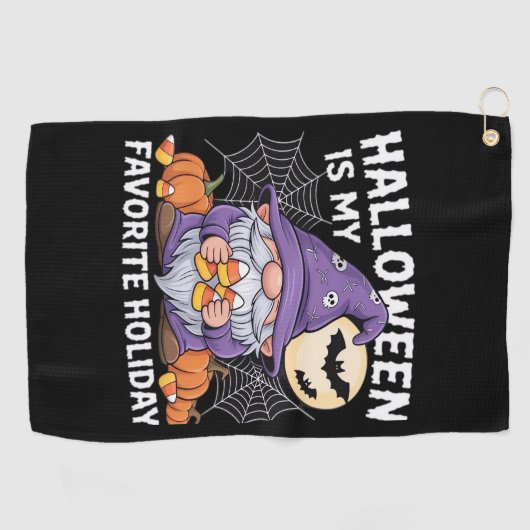 ハロウィーンは私のお気に入りのホリデーカボチャキャンディーコル ゴルフタオル (横)