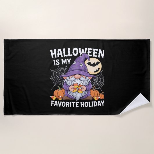 ハロウィーンは私のお気に入りのホリデーカボチャキャンディーコル ビーチタオル (正面)