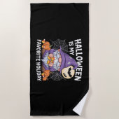 ハロウィーンは私のお気に入りのホリデーカボチャキャンディーコル ビーチタオル (正面)