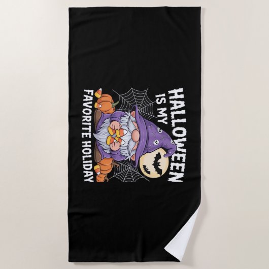 ハロウィーンは私のお気に入りのホリデーカボチャキャンディーコル ビーチタオル (正面)