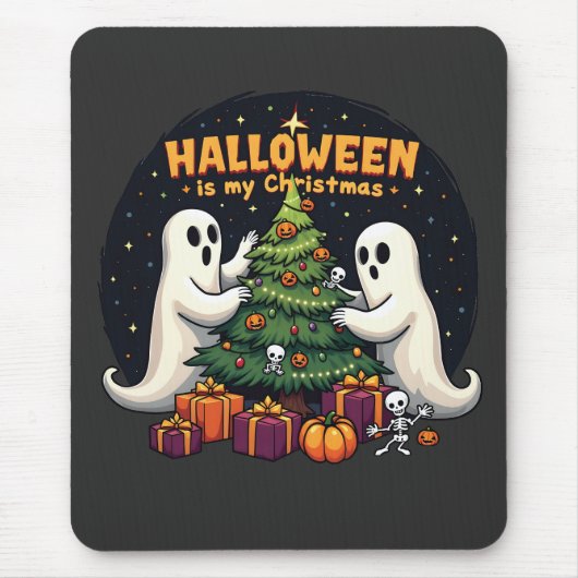 ハロウィーンは私のクリスマスおもしろい幽霊クリスマスサンタ マウスパッド (正面)