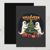 ハロウィーンは私のクリスマスおもしろい幽霊クリスマスサンタ 招待状 (正面/裏面)
