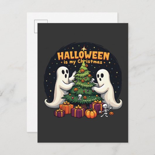 ハロウィーンは私のクリスマスおもしろい幽霊クリスマスサンタ 案内ポストカード (正面/裏面)