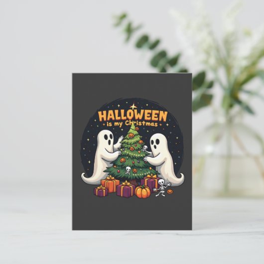 ハロウィーンは私のクリスマスおもしろい幽霊クリスマスサンタ 案内ポストカード (スタンド正面)