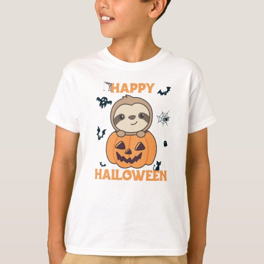 ハロウィーンへのカボチャの甘いナマケモノの欠点 Tシャツ (正面)