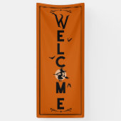 ハロウィーンへようこそ |オレンジ色の魔女のドアの長さ 横断幕 (縦)