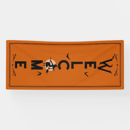 ハロウィーンへようこそ |オレンジ色の魔女のドアの長さ 横断幕 (横)