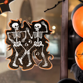 ハロウィーンまたは死んだ踊りスケルトン ウィンドウサイン