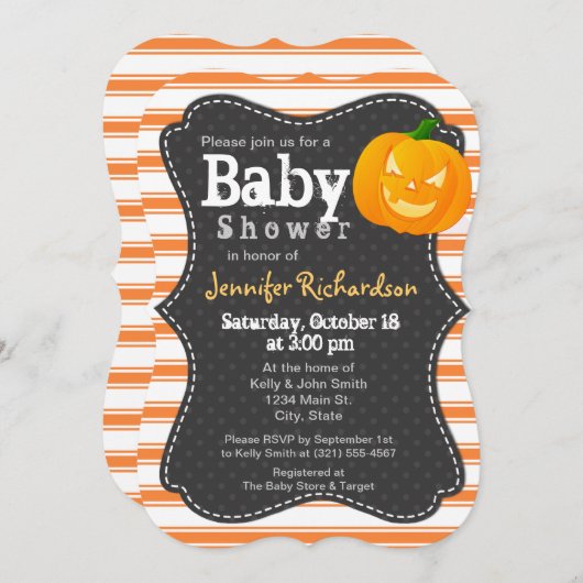 ハロウィーンをテーマにしたカボチャ赤ちゃんシャワー招待状 招待状 (正面/裏面)