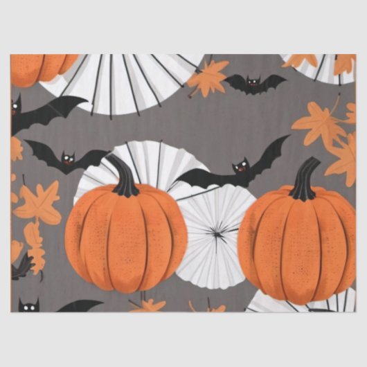 ハロウィーンをテーマにしたギフトラップ：こうもりとカボチャ 薄葉紙 (正面)