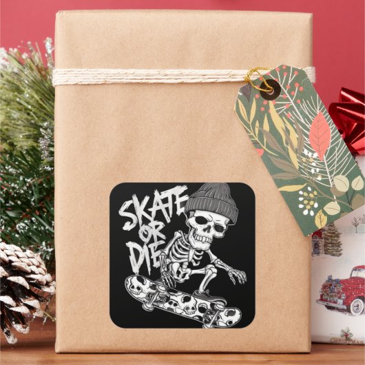 ハロウィーンをテーマにしたスケルトンスケートボーダーアート： Styliz スクエアシール (クリスマス)