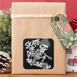 ハロウィーンをテーマにしたスケルトンスケートボーダーアート： Styliz スクエアシール