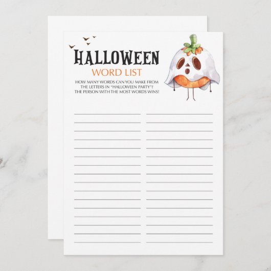 ハロウィーンをテーマにしたパーティー用ワードリストゲーム (正面/裏面)