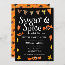 ハロウィーンをテーマにした女の子カップルの赤ちゃんシャワー 招待状