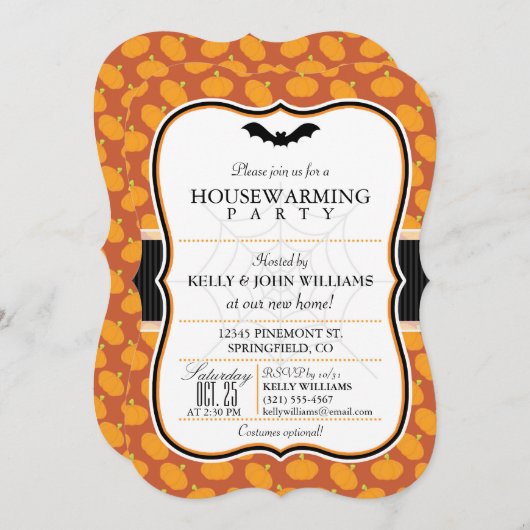 ハロウィーンをテーマにした引っ越し祝いパーティーパーティの招待状 招待状 (正面/裏面)