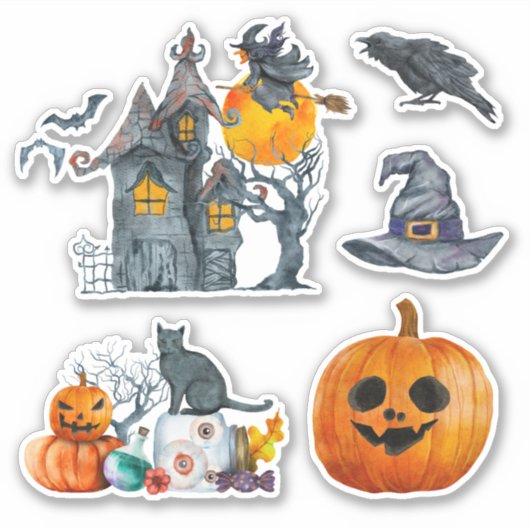 ハロウィーンをテーマにした水彩画 シール (正面)