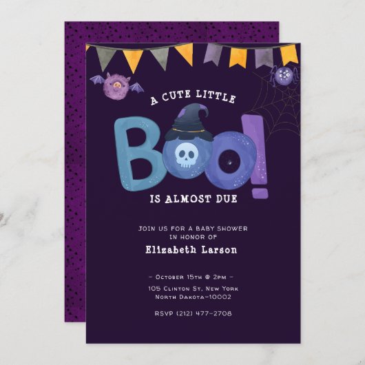 ハロウィーンをテーマにした赤ちゃんシャワーかわいいパーティー 招待状 (正面/裏面)