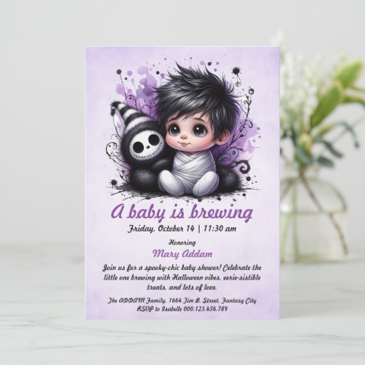 ハロウィーンをテーマにした赤ちゃんシャワーの招待状 招待状 (スタンド正面)