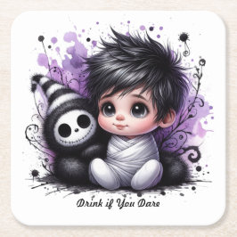 ハロウィーンをテーマにした赤ちゃんシャワー – パープルゴシックベビー スクエアペーパーコースター