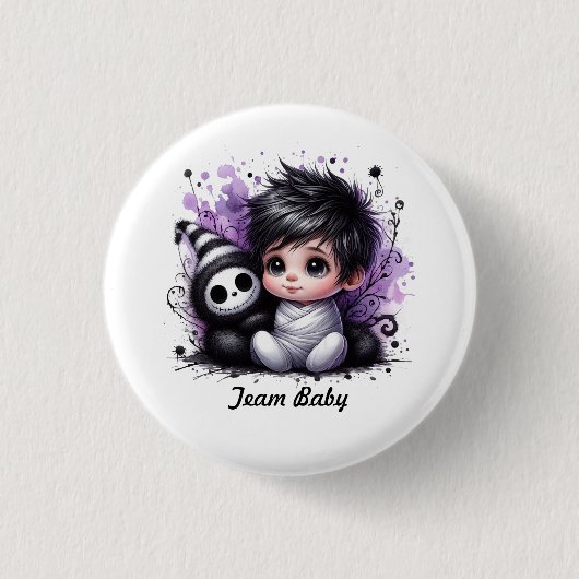 ハロウィーンをテーマにした赤ちゃんシャワー – パープルゴシックベビー 缶バッジ (正面)