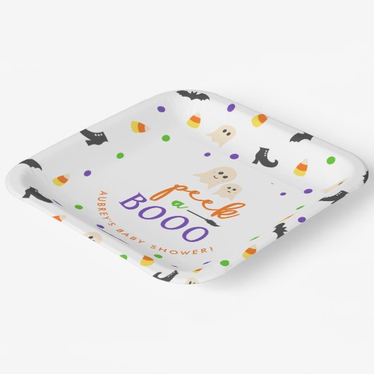 ハロウィーンをテーマにした赤ちゃんシャワー – ブーを覗く ペーパープレート (傾斜あり)