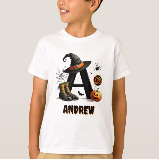 ハロウィーンをトリックまたはイニシャルする Tシャツ (正面)