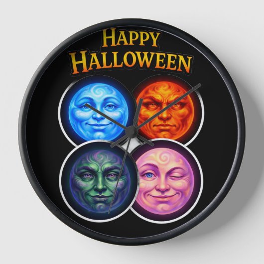 ハロウィーンを元素と月の顔でお祝い 壁時計 (正面)