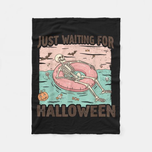 ハロウィーンを待つスケルトンの夏 フリースブランケット (正面)