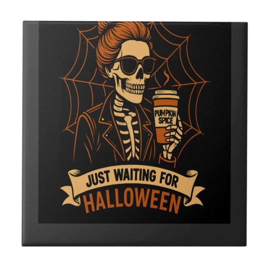 ハロウィーンを待つスケルトン タイル (正面)