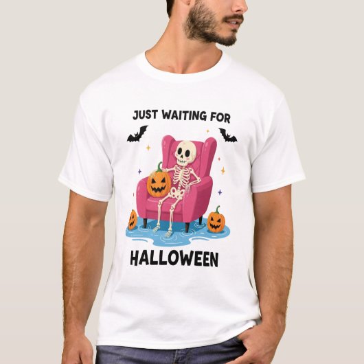ハロウィーンを待つスケルトン Tシャツ (正面)