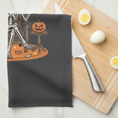ハロウィーンを待つ骸骨デザイン_1 キッチンタオル (四つ折り)