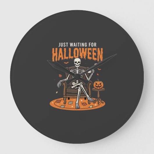 ハロウィーンを待つ骸骨デザイン_1 ラージ壁時計 (正面)
