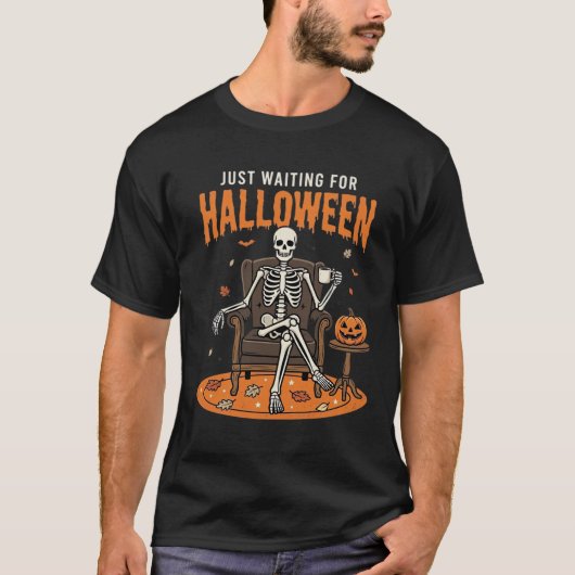 ハロウィーンを待つ骸骨デザイン_1 Tシャツ (正面)