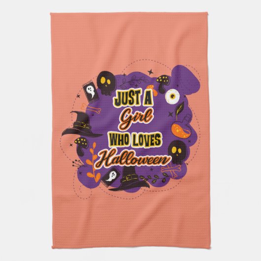 ハロウィーンを愛する女の子 キッチンタオル (縦)