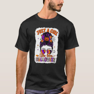 ハロウィーンを愛する女の子Messy Bun絞り染め Tシャツ