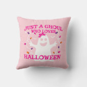 ハロウィーンを愛する少女かわいいピンクの幽霊 クッション (裏面)