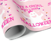 ハロウィーンを愛する少女かわいいピンクの幽霊 ラッピングペーパー (ロールコーナー)