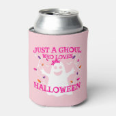 ハロウィーンを愛する少女かわいいピンクの幽霊 缶クーラー (缶正面)