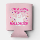 ハロウィーンを愛する少女かわいいピンクの幽霊 缶クーラー (裏面)