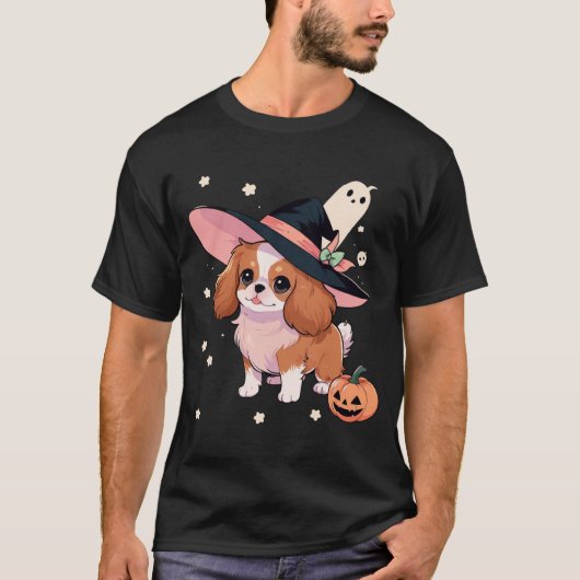 ハロウィーンを持つキャバリエ王シャルル幽霊の魔女 Tシャツ (正面)