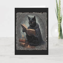 ハロウィーンを研究するマントを着た黒猫 シーズンカード