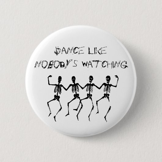 ハロウィーンを見ている人がいないようにスケルトンが踊る 缶バッジ (正面)