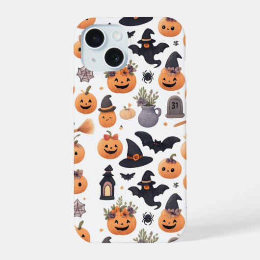 ハロウィーンアイコン柄iPhoneケース iPhone 15ケース (裏面)