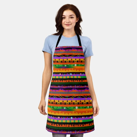 ハロウィーンアイストライプのコン エプロン (着用した状態)