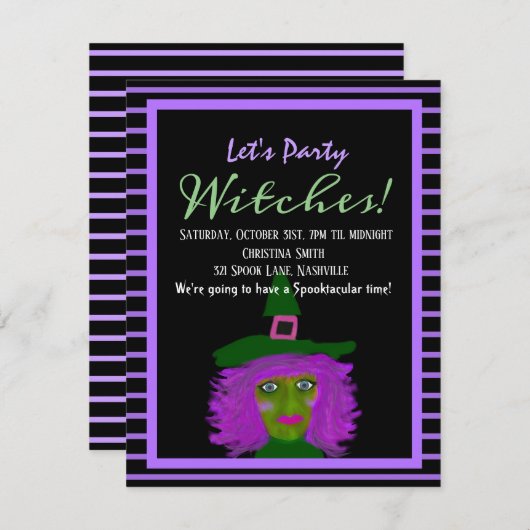 ハロウィーンアダルトウィッチパーティの招待状 招待状 (正面/裏面)