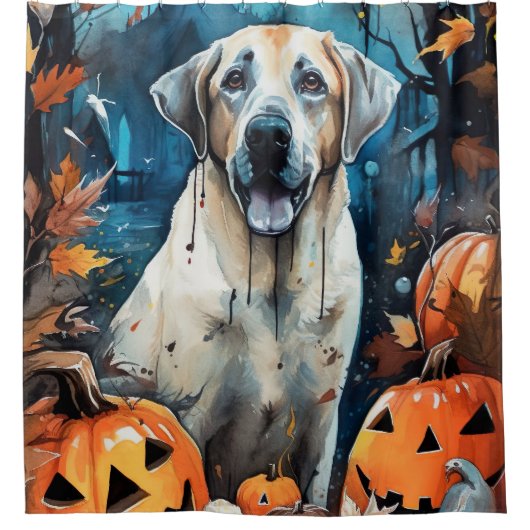 ハロウィーンアナトリアンシェパンプキンス怖い シャワーカーテン (正面)