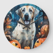 ハロウィーンアナトリアンシェパンプキンス怖い ラージ壁時計 (正面)