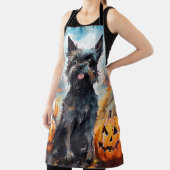 ハロウィーンアフェンピンシャーとカボチャ怖い エプロン (インサイチュ)