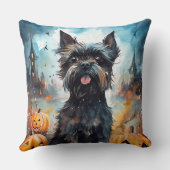 ハロウィーンアフェンピンシャーとカボチャ怖い クッション (裏面)