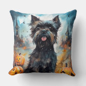 ハロウィーンアフェンピンシャーとカボチャ怖い クッション (正面)